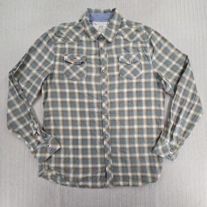 PX Clothing Pearl Snap Shirt Mens 2XL Green Plaid Western Button Long Sleeve
